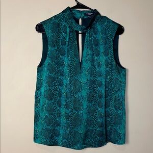 Marciano Guess Women’s Snakeskin Print Silky Green Black Keyhole Blouse